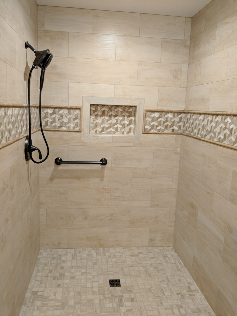 Beige custom tile shower in Tyler